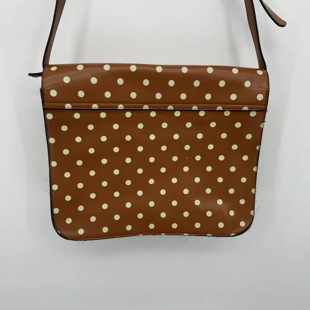 LYDC London Tan & White Polka Dot Satchel Bag Crossbody Vintage